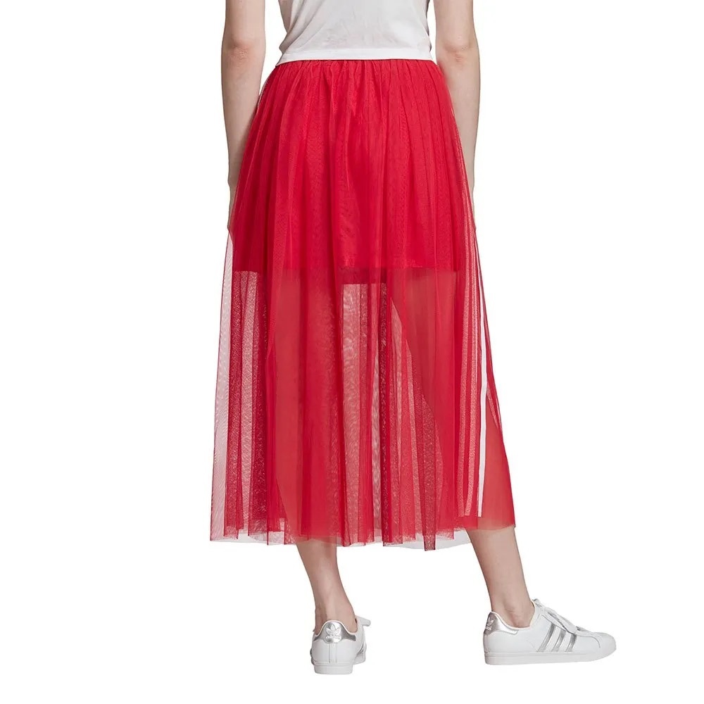 Adidas Red Tulle Maxi Skirt with Signature Side Stripes sz M - Picture 2 of 10